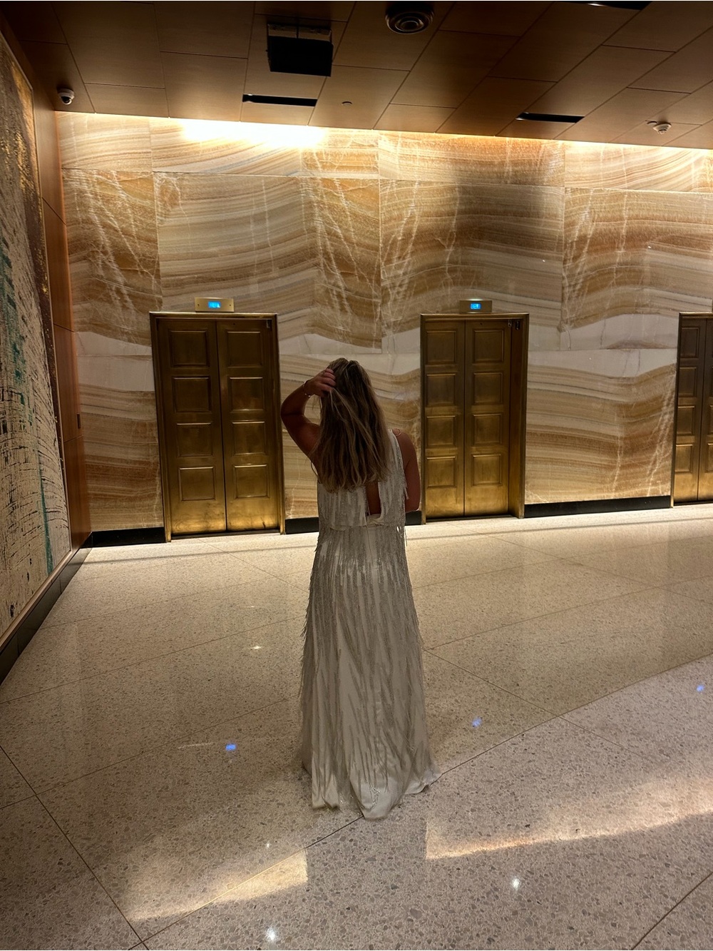 Ivory Sequin Maxi Dress with V-Back - Sleeveless